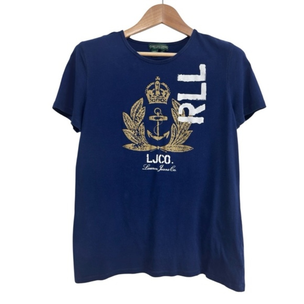 Ralph Lauren Navy Short Sleeve Tee with Gold and White Crest